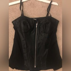 Black zip up faux leather tank